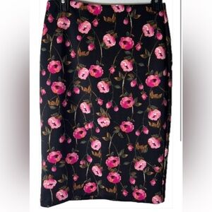 Whimsigoth Pink Poppy Print WHBM Flower Fairy Botanical Black Scuba Midi Skirt!!